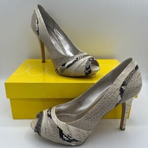 WHITE HOUSE BLACK MARKET, Patent Leather Snake Print Pumps, 4.25", 8.5